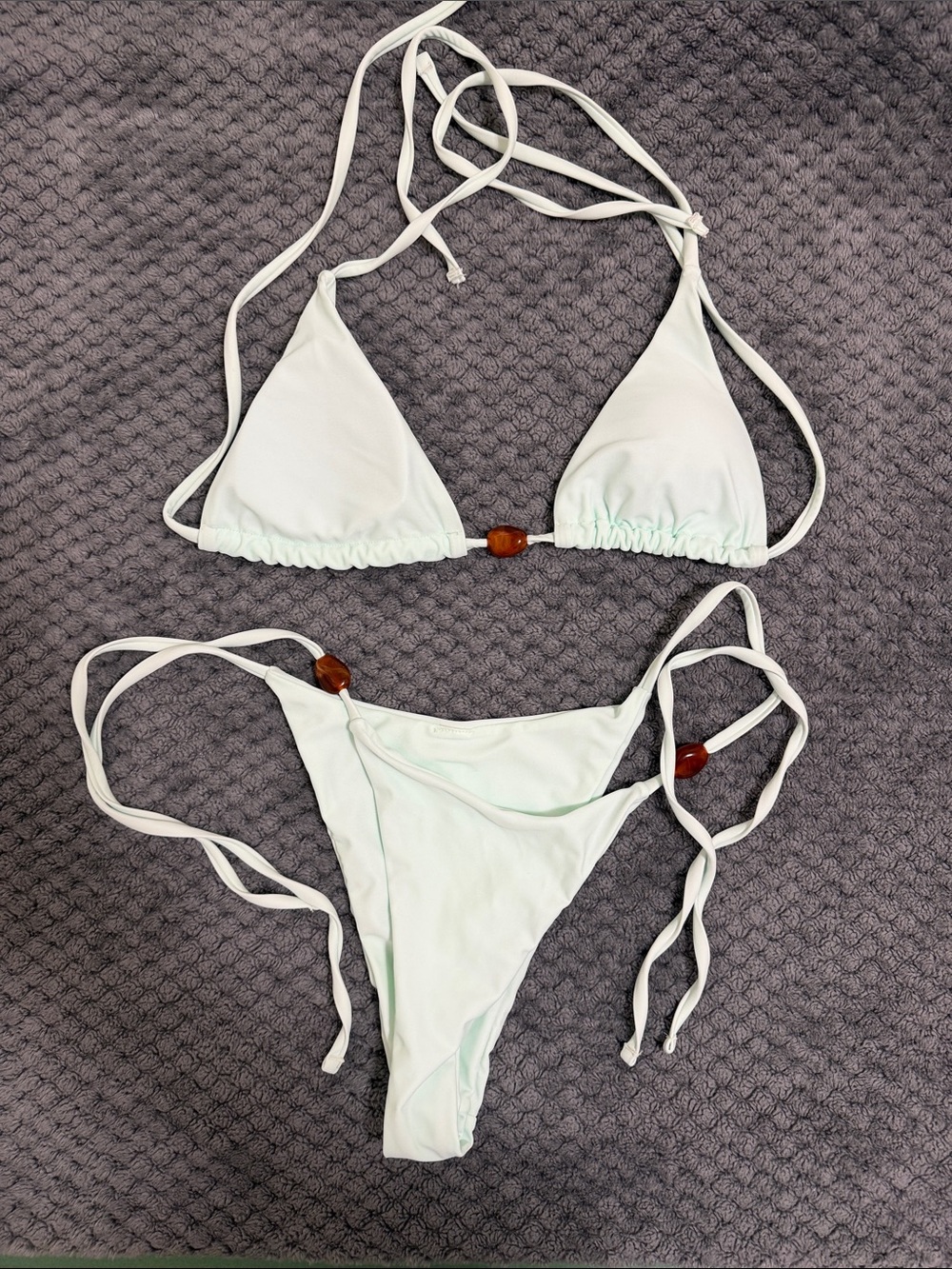 Women's Light Blue Adjustable String Bikini with Bead Accents